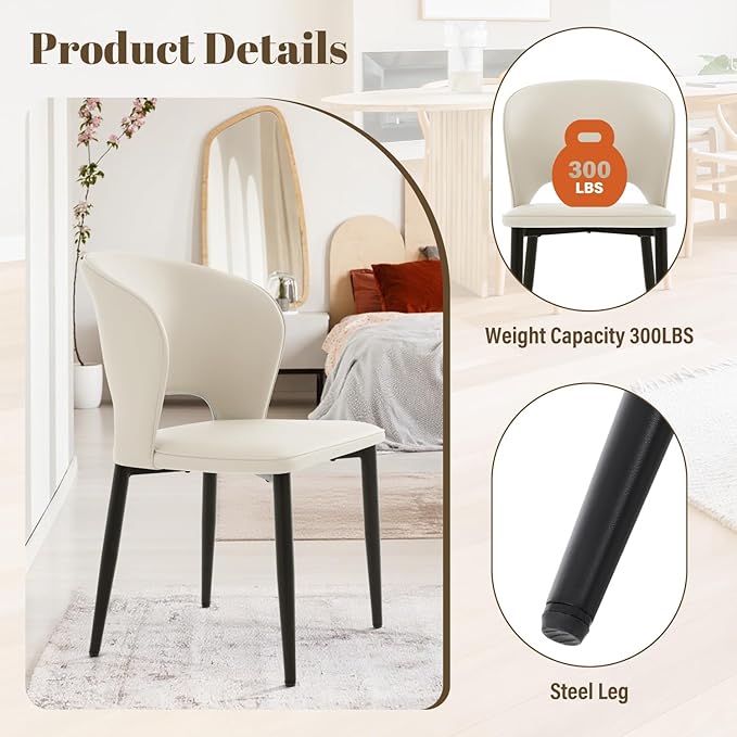 Homcosan Dining Chairs Set of 4, Modern Kitchen Chairs with Cross Structure & Exquisite Piping Design, Easy Assembly, Faux Leather Dining Room Chairs for Living Room Lounge, Bedroom, Beige