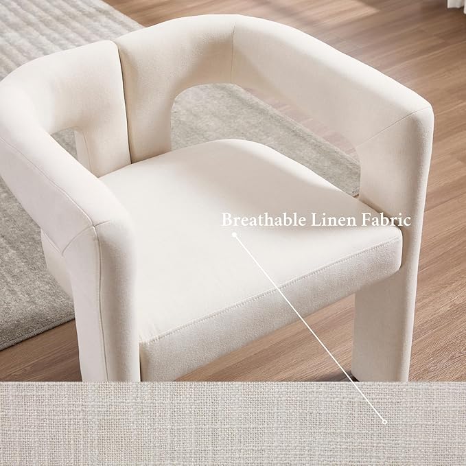 Modern Dining Chairs Set of 6, Upholstered Side Chairs Linen Fabric Guest Chairs with Barrel Backrest Armchair for Dining Room Living Room, Beige