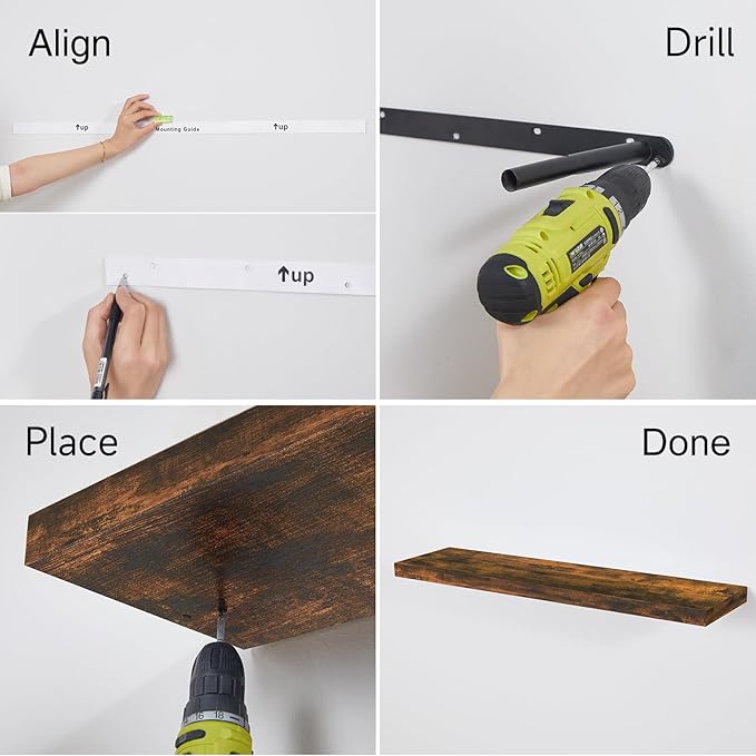 BAYKA Floating Shelves, 36 inches Long Wall Mounted Rustic Wood Shelves for Bathroom, Bedroom, Living Room, Kitchen, Office, Hanging Shelf for Books/Storage/Decor(Rustic Brown,Set of 2)