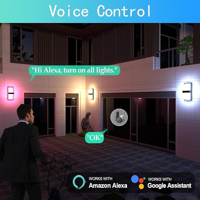 RGBCWW Color Changing LED Outdoor Wall Lights,14in 22W Smart Exterior Wall Sconces, IP65 Waterproof Outdoor Porch Lights,Tuya App Control for Front Door,Garage & Yards