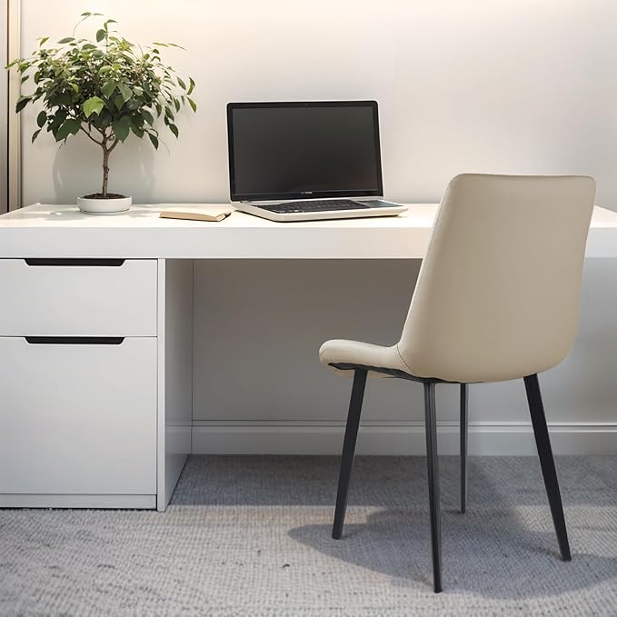 Dining Chairs, Modern PU Leather Dining Room Chair with Sturdy Metal Legs, Upholstered Seat Dinner Chairs Accent Side Chairs for Indoor Kitchen Living Room (Tan, Set of 6)