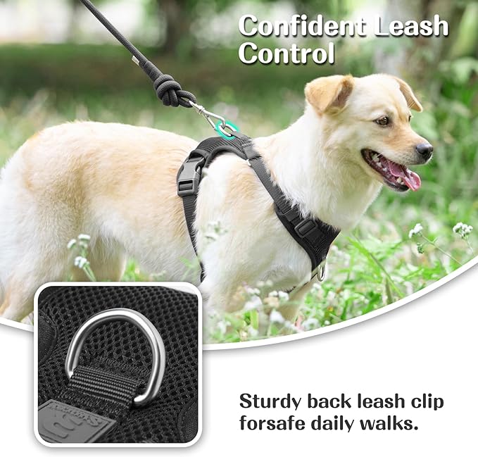 No Pull Dog Harness for Small Medium Large Dogs - Adjustable Two-Layer Mesh Dog Vest with Dual Clip, Escape Proof, Quick Release, Lightweight Breathable Mesh for Walking Hiking (Black,S)