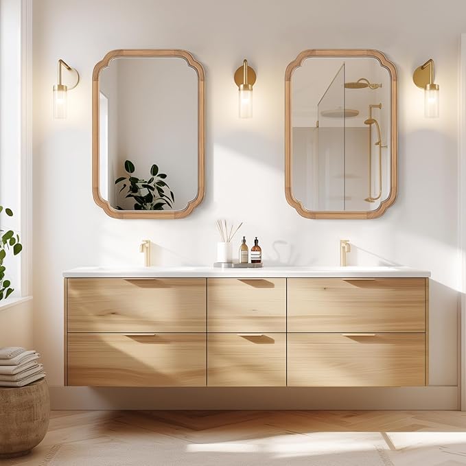 HOMECOOKIN Wood Bathroom Mirrors for Wall Mounted, 20" x 30" Rustic Wood Frame Wall Mirrors Decorative for Living Room or Bedroom Vanity Mirror (DH) A