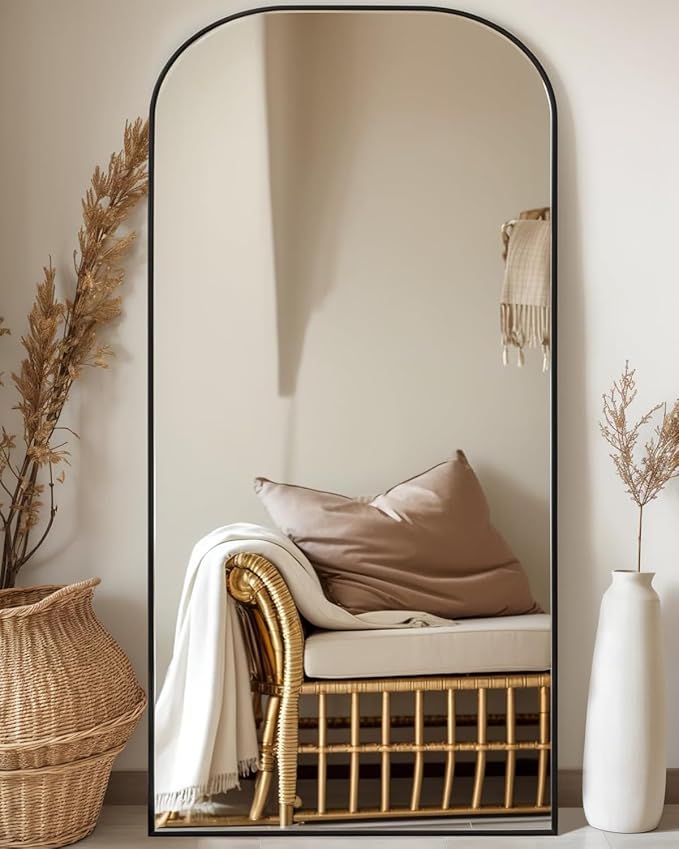 Antok Full Length Mirror, 71"x27" Floor Mirror Freestanding, Arched Floor Standing Large Mirrors Full Body Mirror with Stand for Bedroom, Hanging Mounted Mirrors for Living Room, Black