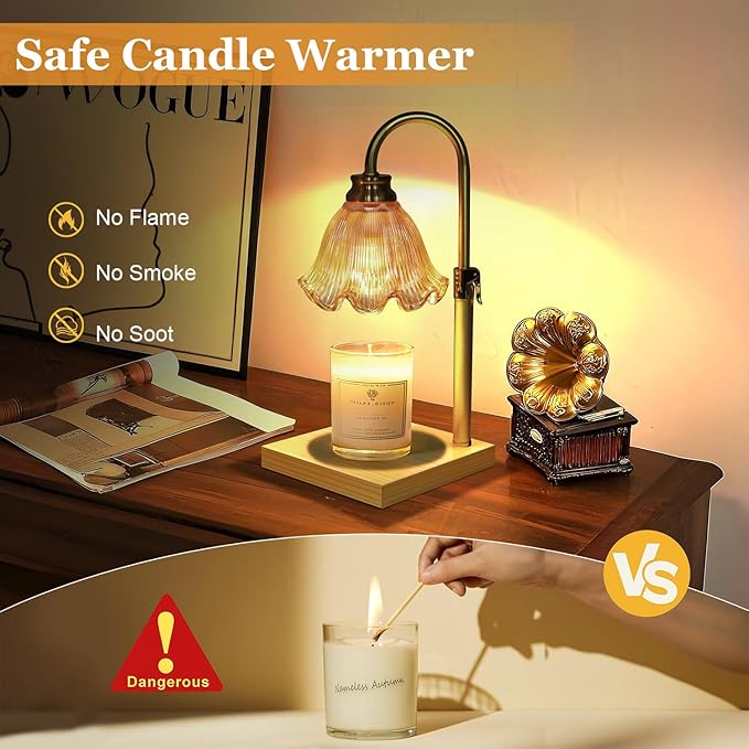 Candle Warmer Lamp with Timer Dimmable, Birthday Gifts for Women Mom, House Warming Gifts New Home Decor, Wax Melt Warmer for Jar Candles with 2 Bulbs