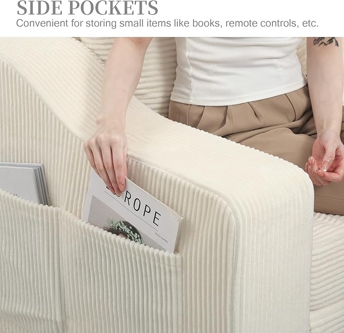 MeMoreCool Convertible Sofa Bed, Pull Out Loveseat Sofa Sleeper Couch for Bedroom Living Room Lounge, 2 in 1 Small Couch Bed with Pillow, Foldable Love Seat Futon Corduroy Beige