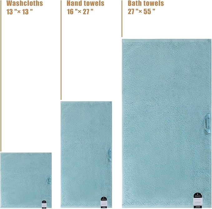 SEMAXE 18-Piece Blue Bath Towel Set - 6 Bath/Hand/Wash Towels with Hanging Loops | Value Pack, 100% Cotton Ultra Absorbent | Hotel Quality at Wholesale Price