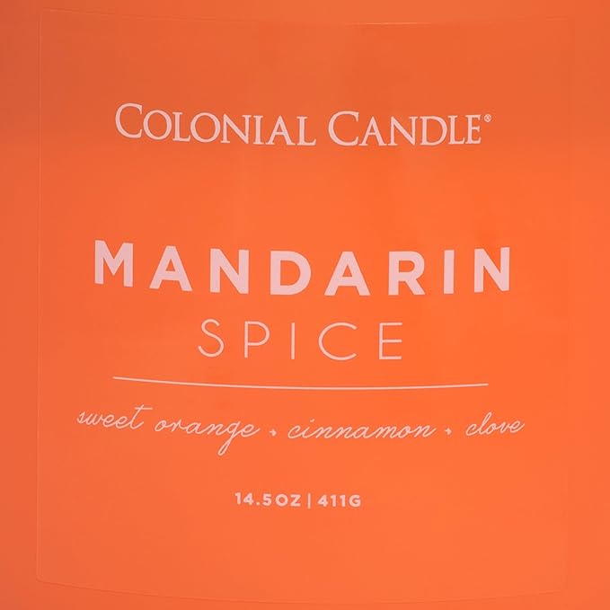 Colonial Candle Pop of Color Mandarin Spice 14.5 Oz Scented Matt Glass Jar Candle, Three Premium Cotton Wicks