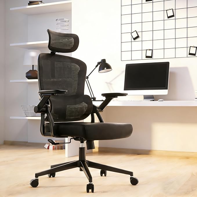 Ergonomic Office Chair - 400LB Comfy Desk Chairs with Adjustable Headrest and Lumbar Back Support, Mesh Computer Chairs with Wheels and Arms for Home Office, Study, Bedroom and Dorm (01black)