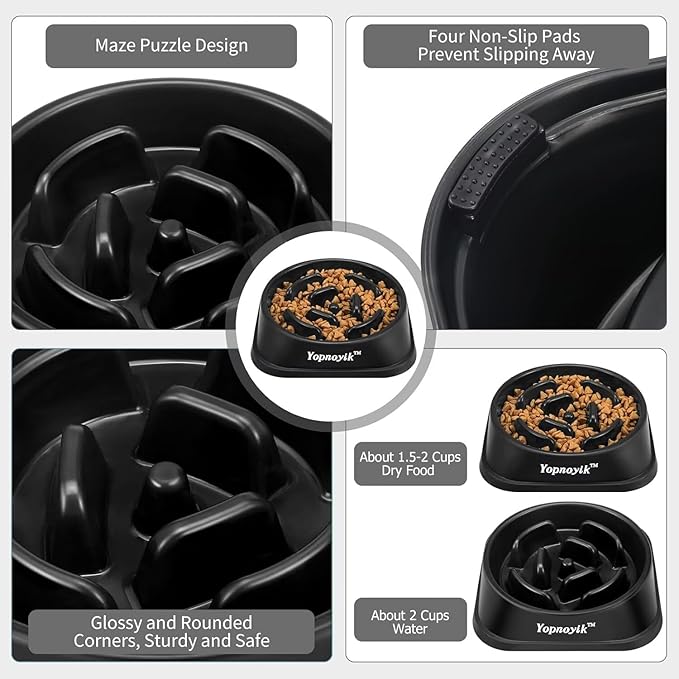 Slow Feeder Dog Bowls for Healthy Eating, Non-Slip and Anti-Choking Design, Reduces Bloating & Overeating for Medium Dogs and Cats, Easy to Clean