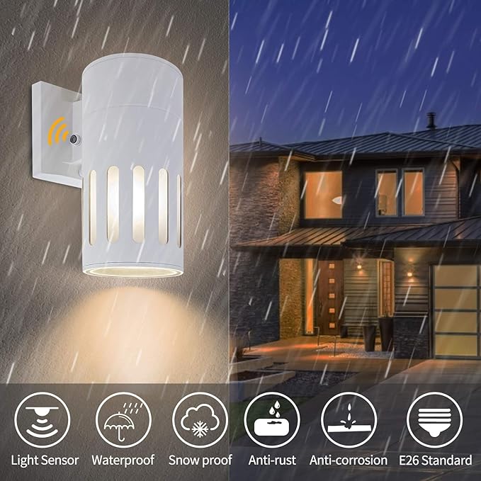 Dusk to Dawn Sensor Outdoor Wall Lantern, Exterior Lighting - ETL Listed, Die-cast Aluminum Anti-Rust Waterproof Wall Mount Cylinder Design – Up/Down Light Fixture for Porch, Garage or Doorway