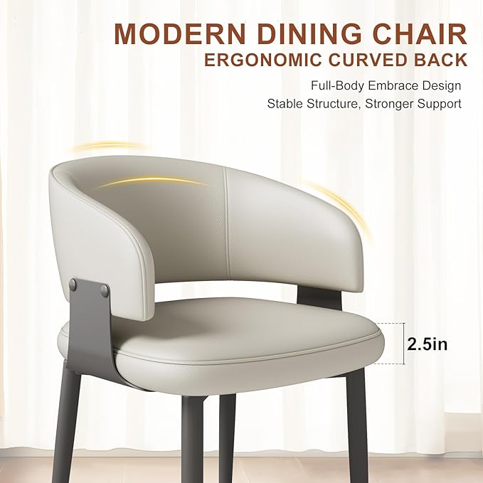 Modern Dining Chairs Set of 4, Faux Leather Upholstered Kitchen Chairs with Curved Back and Metal Legs, Mid Century Chairs for Dining Room, Kitchen, or Café (Light Gray)