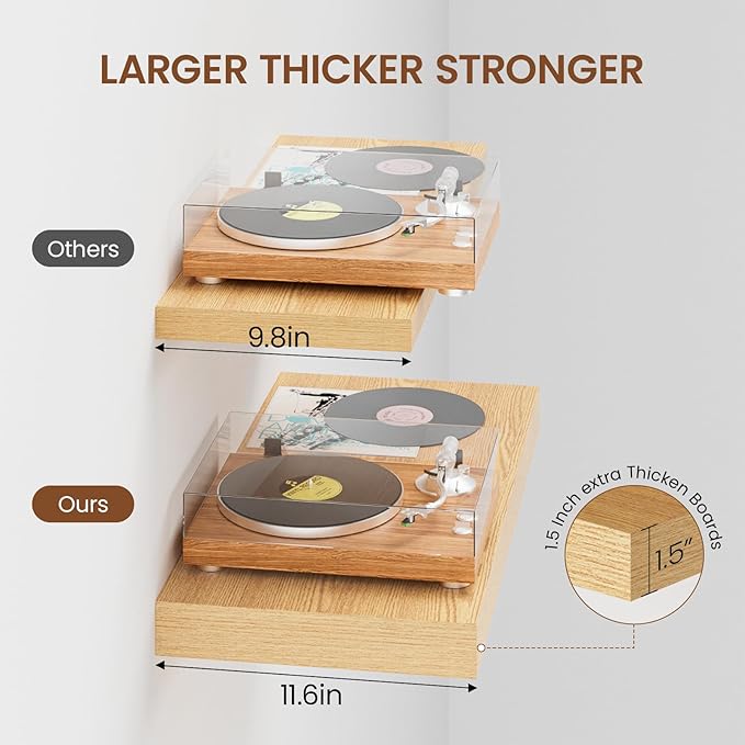 Heimlove 12" Deep Floating Shelves for Wall, 24 Inch Shelf Bathroom Shelves Set of 2, Mounted Shelves for Books Living Room Laundry Room Bedroom Kitchen Home Office, Oak