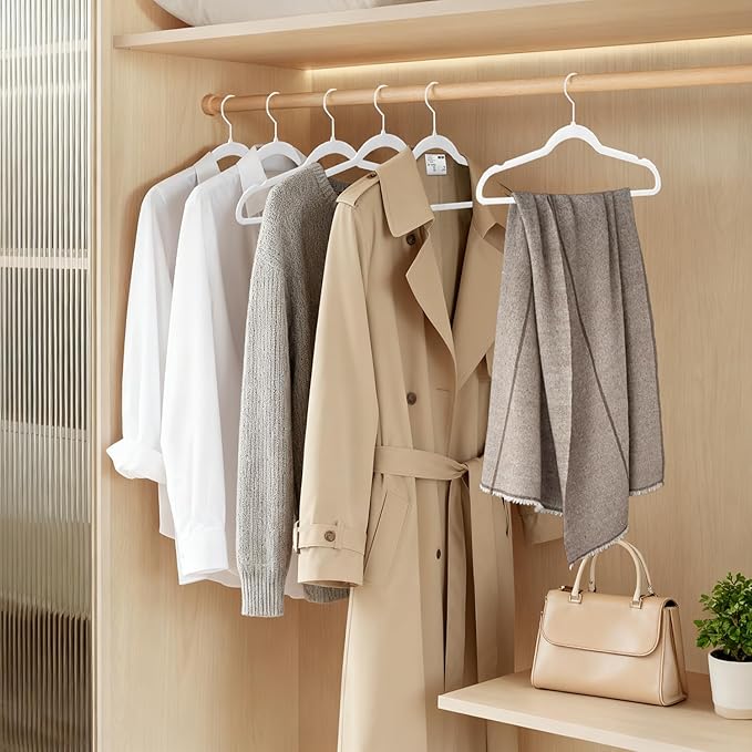 ManGotree White Velvet Coat Hangers with 360° Swivel White Hook, Non-Slip Felt Suit Hangers, Slim Space Saving Clothes Hanger for Jacket, Sweater, Shirt, Dress, Pants (22 Pack)