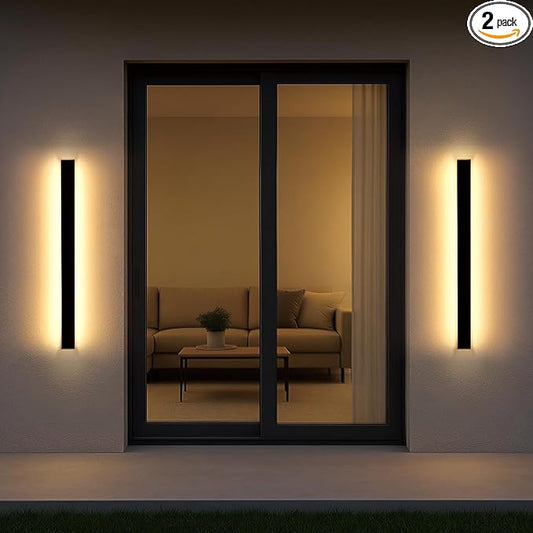 Outdoor Porch Light Set of 2, 39 Inch LED Wall Sconce, Black Modern Exterior Wall Light Fixture, IP65 Waterproof Lighting for Front Door, Side Porch, Single Garage