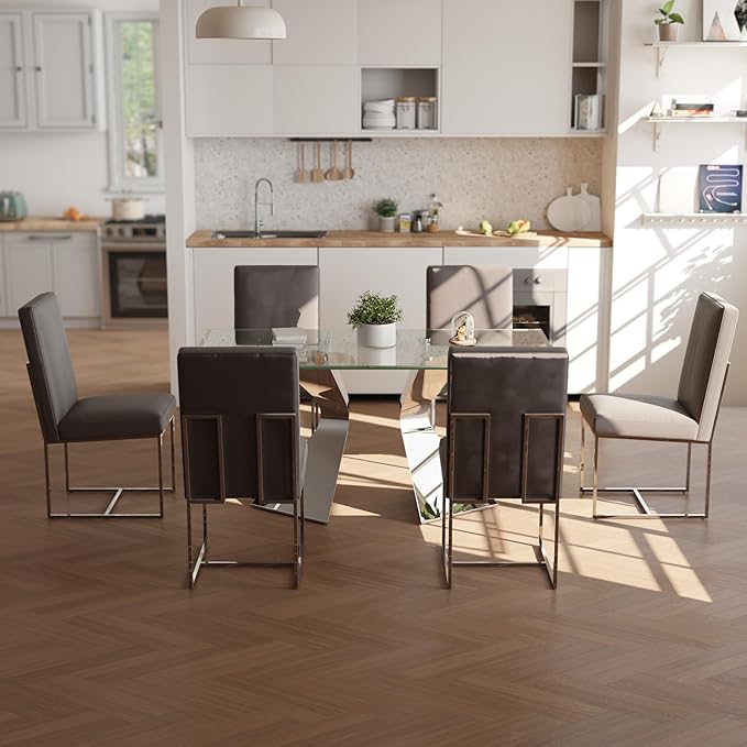 AUZ Grey and Silver PU Leather Dining Room Chairs Set of 4