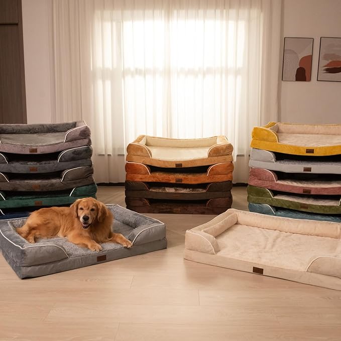 Comfort Expression Large Dog Beds Waterproof, Orthopedic Dog Beds for Large Sized Dogs, Comfy Pet Bed Sofa with Washable Removable Cover & Non-Slip Bottom(Khaki)