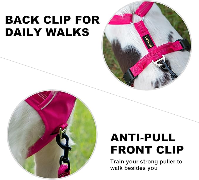 Plutus Pet No Pull Dog Harness, Reflective Adjustable Dog Vest Harness with Handle, Escape Proof, Soft Padded for Small Medium Large Dogs (Hot Pink, XL)