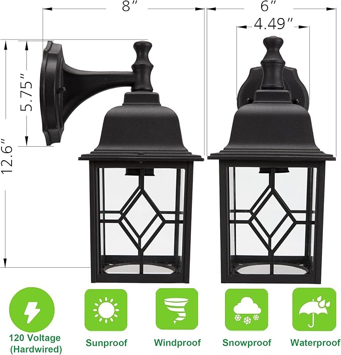 LIT-PaTH Outdoor LED Wall Lantern, Large Exterior Wall Light Fixture, 5000K Daylight White, 11W 1000 Lumen, Matte Black Anti-Rust Aluminum Porch Lighting for Outside, Patio, Garage, 1 Pack