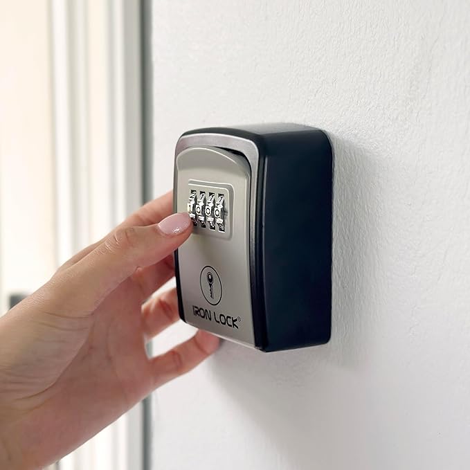 Iron Lock® Wall Mount Key Lock Box – Waterproof Heavy Duty Metal Lock Box for Keys with 4-Digit Combination & Resettable Code – Outdoor/Indoor Key Safe for Home, Office & Airbnb (Grey, Small)