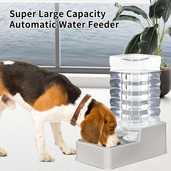 RIZZARI Stainless Steel Pet Water Feeder: 9L Automatic Leak-Proof Gravity Dispenser for Cats Dogs Indoor Outdoor Use（Beige with Filter,9L）