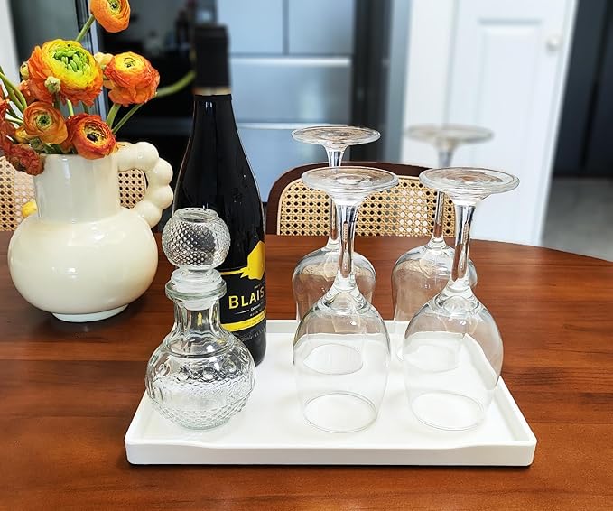 White Serving Tray (11.8 x 8.7 inch) for Serving Accessory, Spa, Coffee, Drinks, Wine, Tea, Bar, Party, Seasoning, Perfume and Display Use.