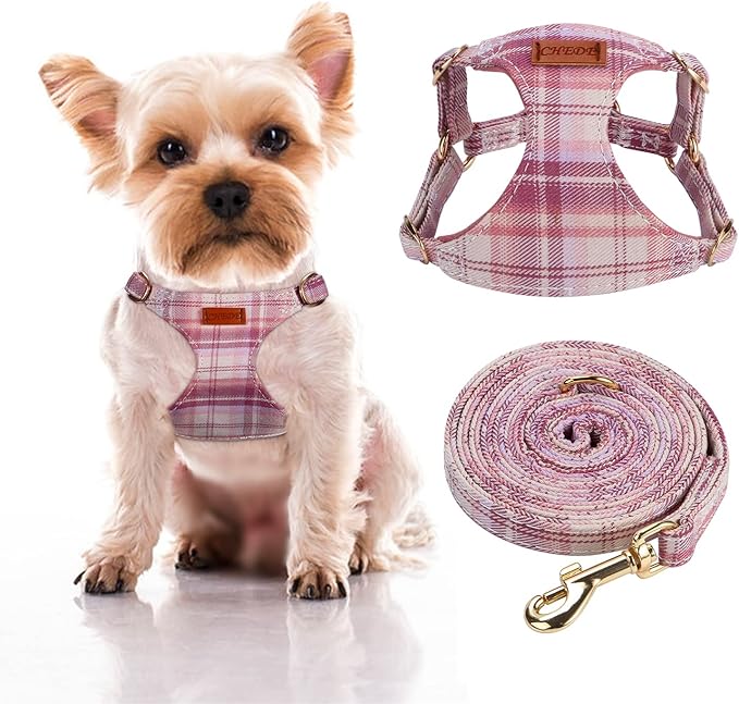 CHEDE No Pull Plain Pattern Dog Harness - Lightweight and Soft, Adjustable Small Dog Harness and Leash Set, Suitable for Puppy to Medium-Sized Dog