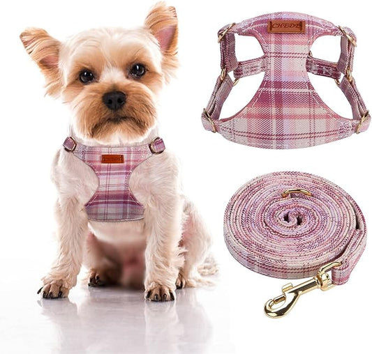 CHEDE No Pull Plain Pattern Dog Harness - Lightweight and Soft, Adjustable Small Dog Harness and Leash Set, Suitable for Puppy to Medium-Sized Dog