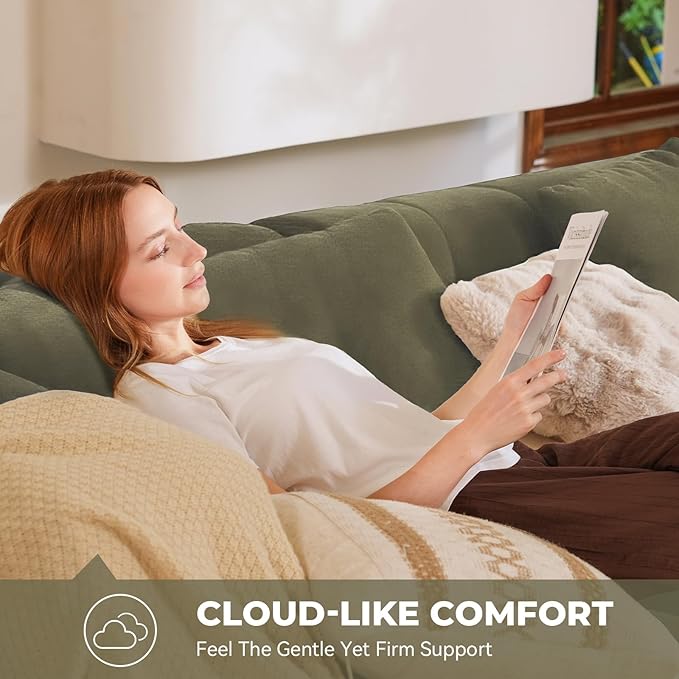 107" Modern Boneless Couch with L - Shaped Chaise, Comfy Chenille Modular Sectional Sofa with Tufted Design, Deep Seat Upholstered Sofa Bed, No - Assembly Sectional Couch, Green