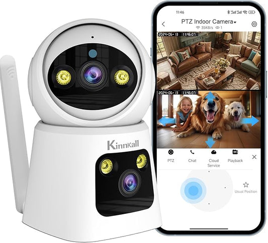 4MP Dual Lens Indoor Security Camera, 360° Pan/Tilt Baby & Pet Monitor, 2.4G/5G WiFi, Motion Tracking, 24/7 Cloud/SD, 2-Way Audio, Works with Mobile App & PCs