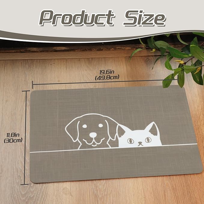 Le courant Dog Cat Food Mat,Rapid Absorbent Pet Feeding Mat,Bone Shaped Dog Placemat Water Bowl Mat with Rubber Backing,No Stains Dog Cat Mats Indoor, Pet Accessories Supplies,Brown-11.8x19.7 in