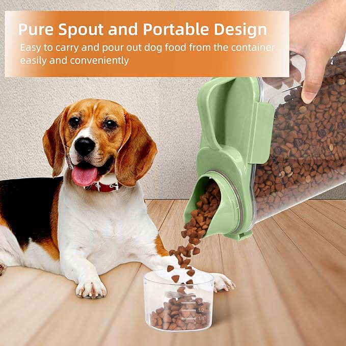 3-5Lbs Airtight Small Cat and Dog Food Storage Containers with Pet Folding Bowl, BPA Free Pet Containers with Large Pour Spout/Measuring Cup/ 3 Safety Locks/Double-Layer Silicone Strip