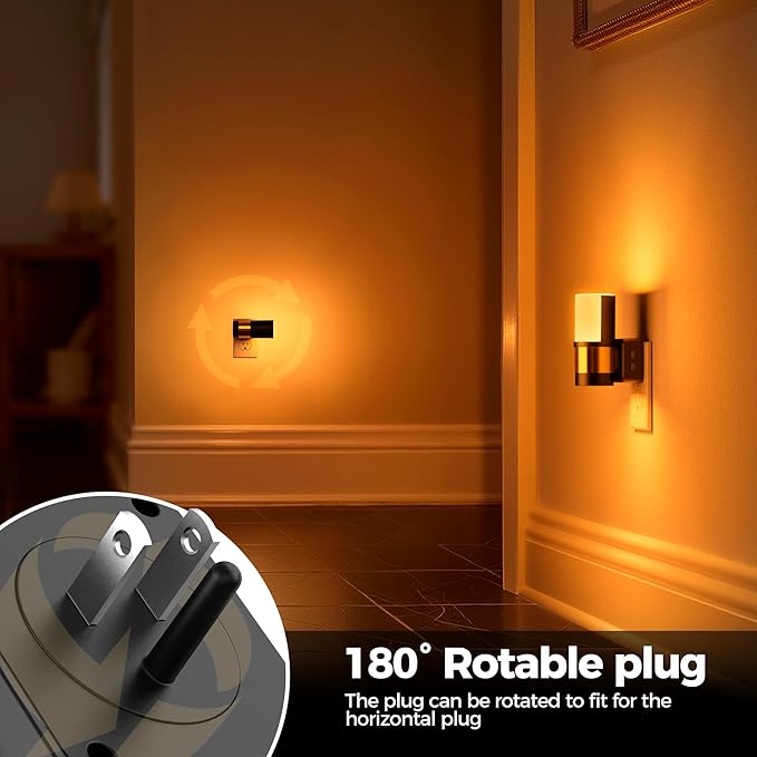 Briignite Night Lights Plug into Wall, Dimmable 3CCT Night Light for Kids, 2 Pack Amber/3000K/5000K Adjustable NightLights Plug in, 360° Rotation, Dusk to Dawn Sensor, Nightlight for Bedroom Hallway