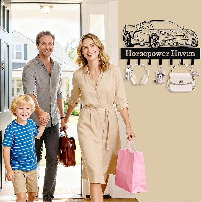 Personalized Key Holder Wall Mount, Custom Metal Car Keys Holder for Wall with Name, Wall Key Hanger Rack with Hooks for Entryway, Front Door, Living Room, Kitchen, Bathroom, Garden