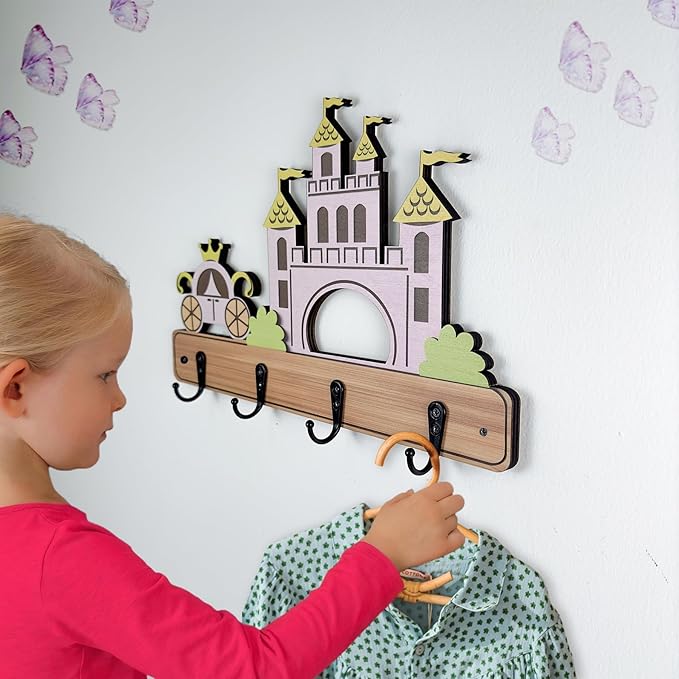 Dog Leash Holder for Wall Mount, Farmhouse Wooden Dog Claw Hooks, Paws Key Rack Accessories for Rustic Home Decor (Castle)