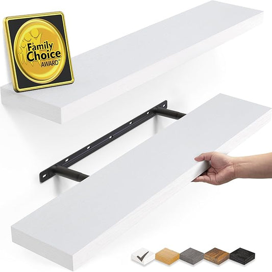 BAYKA Floating Shelves White, 22.5 inches Rustic Wood Wall Mounted Shelves for Bathroom, Bedroom, Living Room, Kitchen & Office, Hanging Display Shelf with 22 lbs Capacity