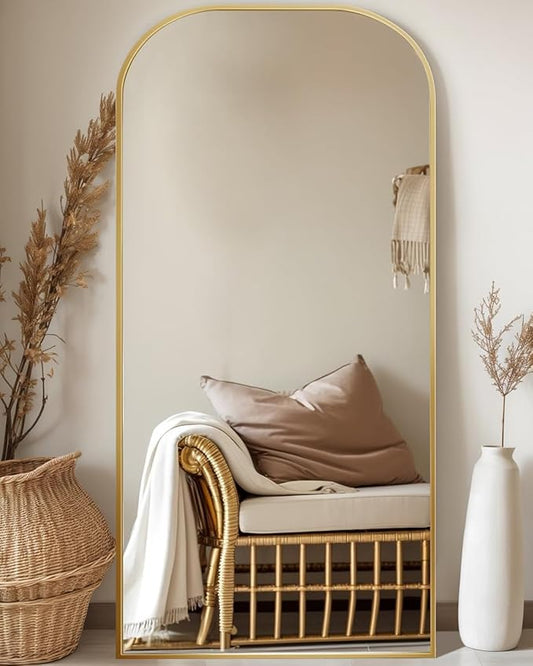 Antok Full Length Mirror, 71"x28" Floor Mirror Freestanding, Arched Floor Standing Large Mirrors Full Body Mirror with Stand for Bedroom, Hanging Mounted Mirrors for Living Room, Gold