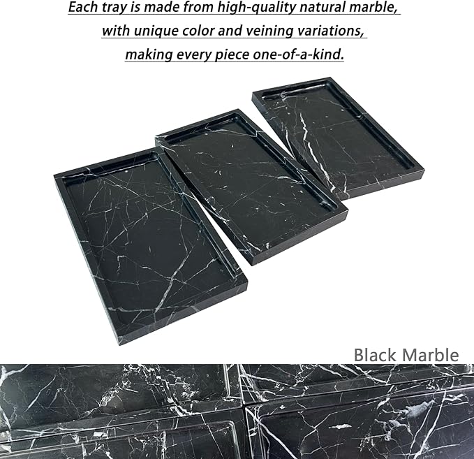 Natural Black Marble Vanity Tray, 9.8"x5.9" Genuine Marble Stone Tray for Bathroom/Kitchen/Dresser