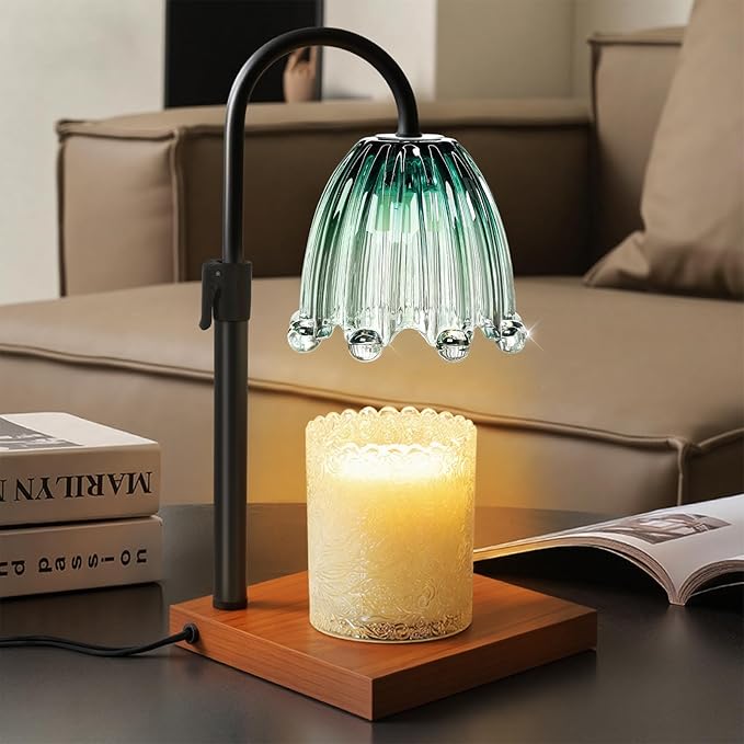 Candle Warmer Lamp with Timer - Electric Wax Melt Warmer with Adjustable Height and Dimmer for Scented Candle Wax, Home Fragrance Décor and House Warming Birthday Gifts for Women Mom (Wood)