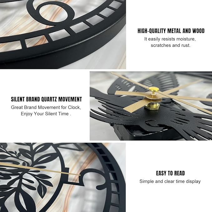 Big Wall Clock - Wall Clocks for Living Room Decor, Quiet and No Ticking Suitable for Wall Decor, Living Room Decoration, Kitchen Decoration