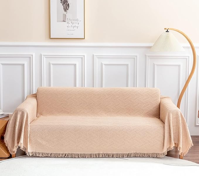 Deep Dream Sectional Sofa Cover, 3 Cushion Couch Cover for Dogs, Geometrical Jacquard Fabric in Brown (Medium, 71" x 91")