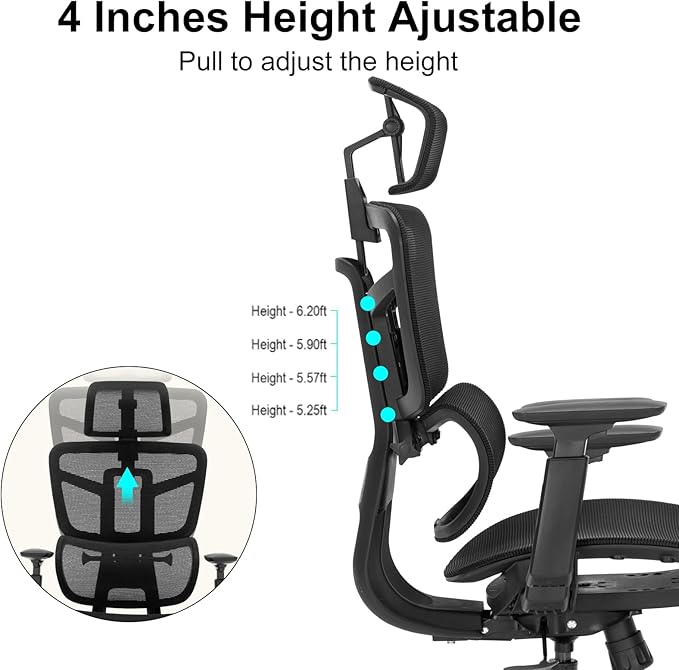 Ergonomic Office Chair, Desk Chair with Adjustable Height, Lumbar Support, High Back Mesh Computer Chairs with Flip up Armrests, Task Chairs for Home, Bedroom, Study, Dorm, Student, Adults Men Women
