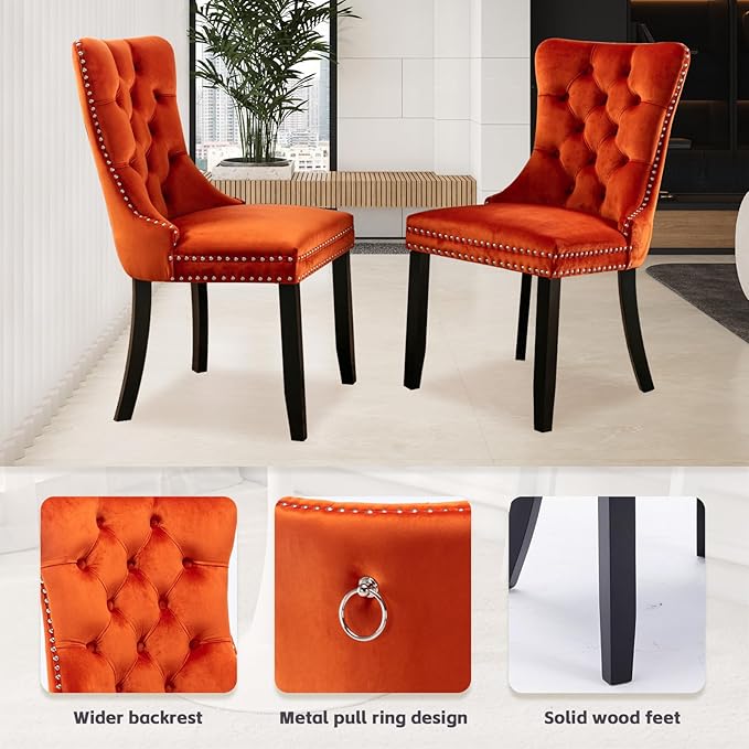 SoarFlash Kitchen Table and Chairs for 2, 31.5" Dining Table Set for 2 with Velvet Upholstered Chairs, 3 Piece Round Kitchen Table Set, Dining Room Table Set for Small Space, Apartment, Orange/Black