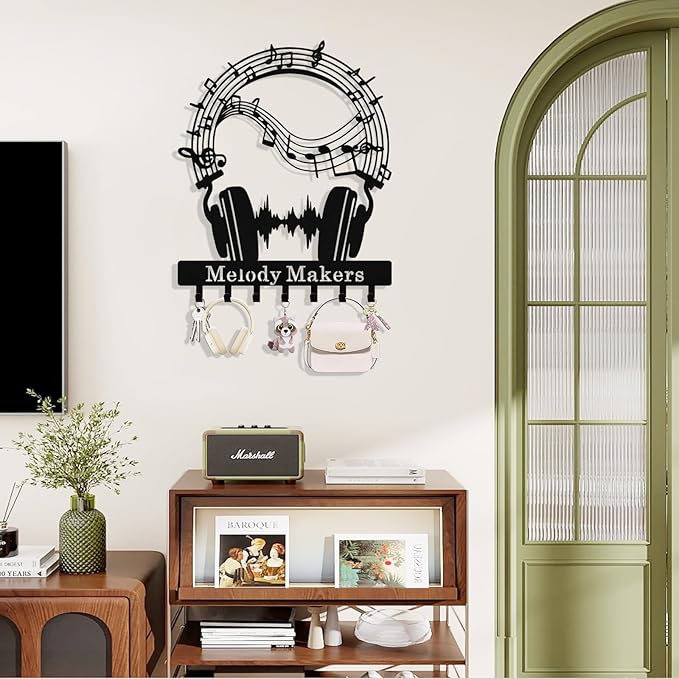 Personalized Key Holder Wall Mount, Custom Metal Music Keys Holder for Wall with Name, Wall Key Hanger Rack with Hooks for Entryway, Front Door, Living Room, Kitchen, Bathroom, Garden