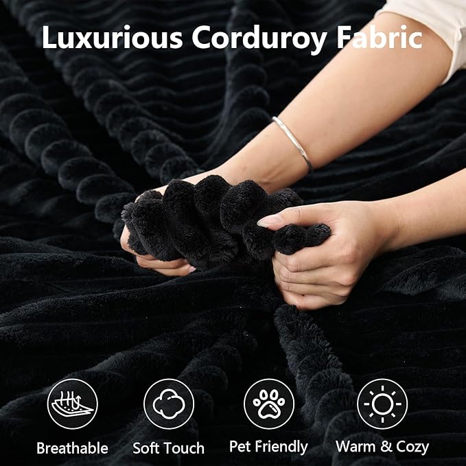 135" U-Shape Cloud Couch, Modern Modular Sectional Comfy L-Shape Sofa with Ottoman, Deep Seat, Upholstered Corduroy Sleeper Chaise Longue for Living Room Bedroom, No Assembly Required, Black