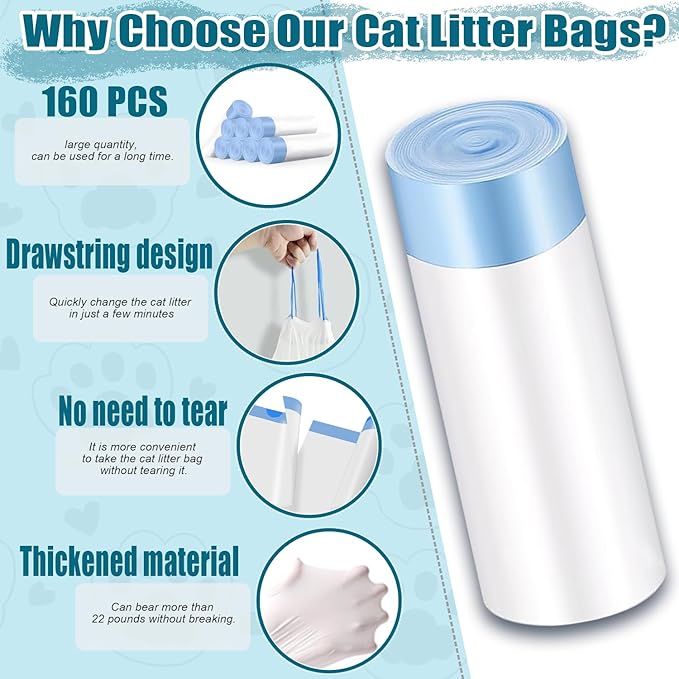 160 Pack Cat Litter Bags Compatible with Litter Robot 3 & 4 – Self Cleaning Automatic Litter Box, 25 x16 inch (10-12 Gallons)