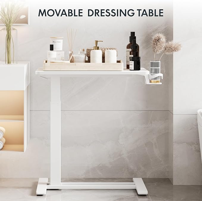 FLEXISPOT Adjustable C Table with Wheels, Mobile Snack Side End Table Sofa Couch Bedside Table Laptop Rolling Cart TV Tray Night Stand Small Space Side Table,(27.6" W x 15.7" D,White)