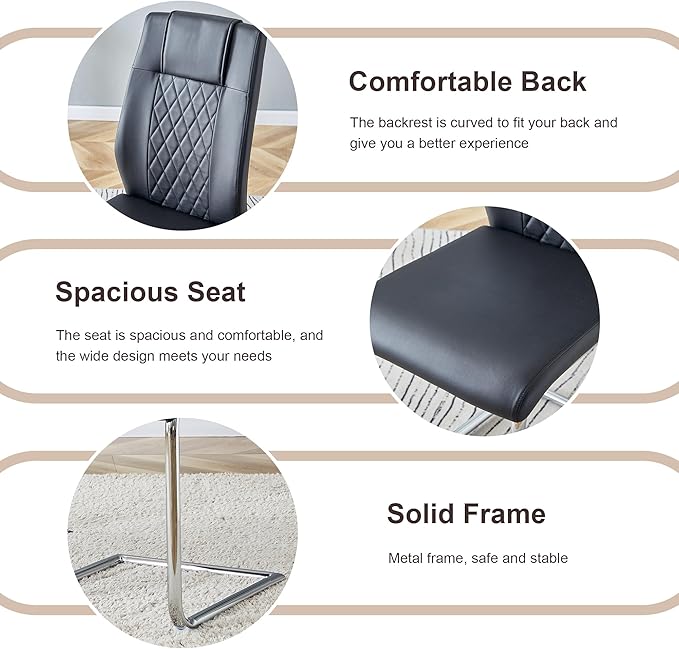 AZmac 63" Modern Dining Table Set for 4, White Dining Room Set for 4, Tempered Glass Kitchen Table and PU Leather Chairs, Marble Pattern Top with Sturdy Silver Chrome Base