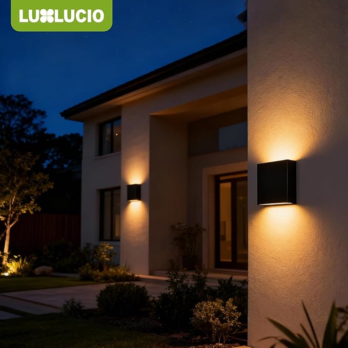Indoor Outdoor Wall Light, 5%-100% Dimmable, 5 Color Temperature Selectable (2700K-5000K), Modern Wall Sconce for Living Room Porch, IP65 Waterproof, 120-277V, CRI90+, ETL FCC Certified
