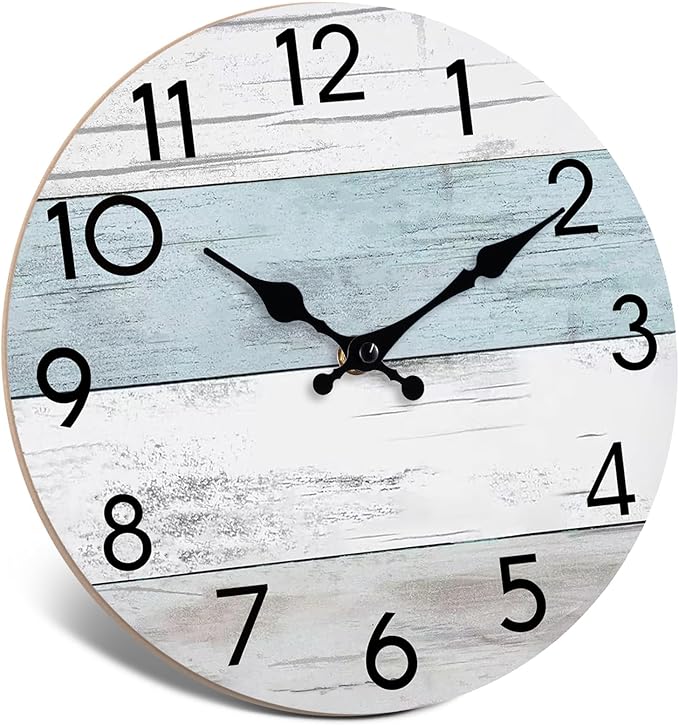 Wall Clock Silent Non-Ticking 14 Inch Battery Operated Country Large Retro Rustic and Beach Style Decorative for Living Room, Kitchen, Home,Bathroom, Office (Blue)